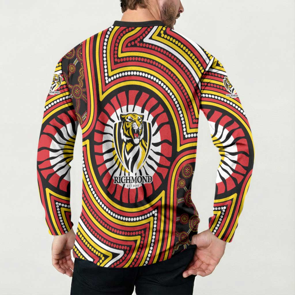 Richmond Football Club Button Sweatshirt Indigenous Monochrome Dot Art Mascot Style