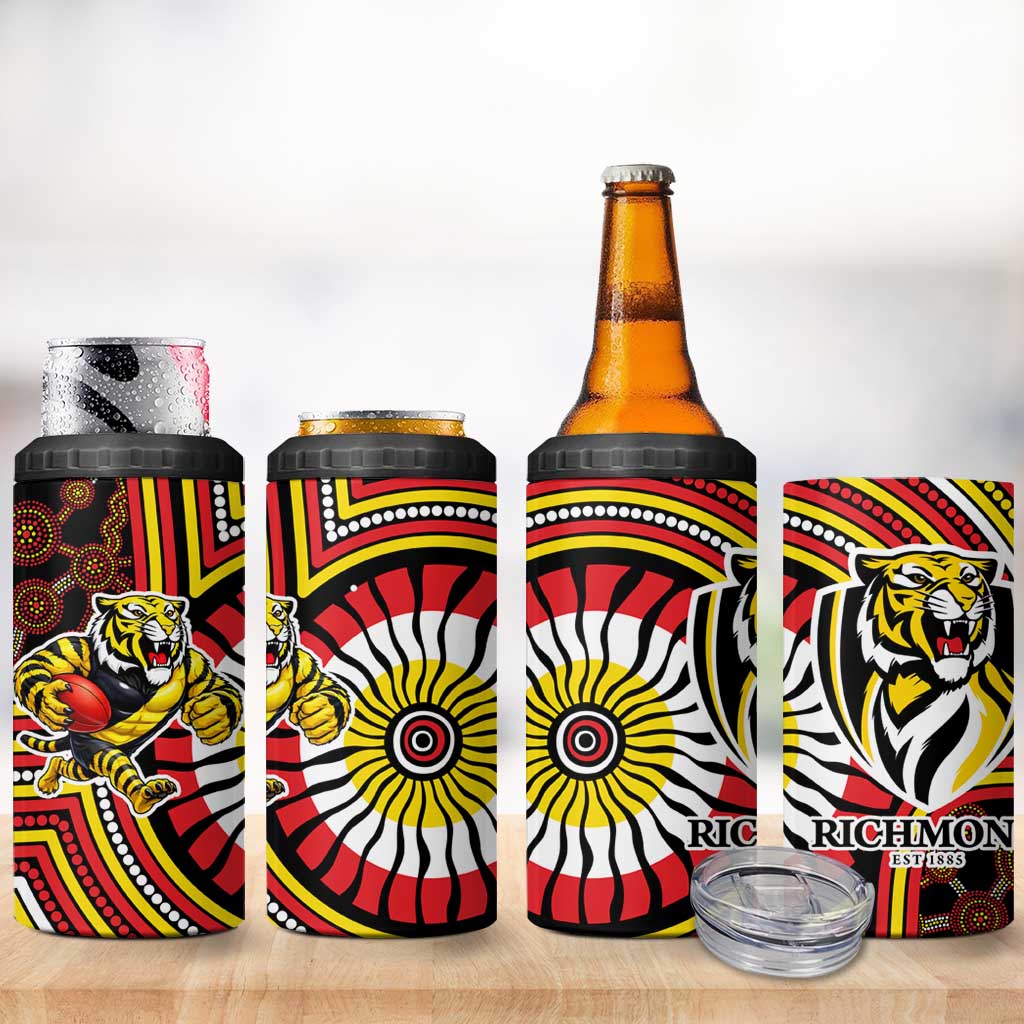 Richmond Football Club 4 in 1 Can Cooler Tumbler Indigenous Monochrome Dot Art Mascot Style
