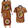 Richmond Football Club Couples Matching Long Sleeve Bodycon Dress and Hawaiian Shirt Indigenous Monochrome Dot Art Mascot Style