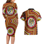 Richmond Football Club Couples Matching Long Sleeve Bodycon Dress and Hawaiian Shirt Indigenous Monochrome Dot Art Mascot Style