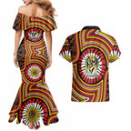 Richmond Football Club Couples Matching Mermaid Dress and Hawaiian Shirt Indigenous Monochrome Dot Art Mascot Style