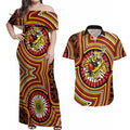 Richmond Football Club Couples Matching Off Shoulder Maxi Dress and Hawaiian Shirt Indigenous Monochrome Dot Art Mascot Style