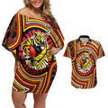 Richmond Football Club Couples Matching Off Shoulder Short Dress and Hawaiian Shirt Indigenous Monochrome Dot Art Mascot Style
