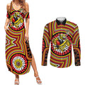 Richmond Football Club Couples Matching Summer Maxi Dress and Long Sleeve Button Shirt Indigenous Monochrome Dot Art Mascot Style