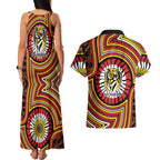 Richmond Football Club Couples Matching Tank Maxi Dress and Hawaiian Shirt Indigenous Monochrome Dot Art Mascot Style