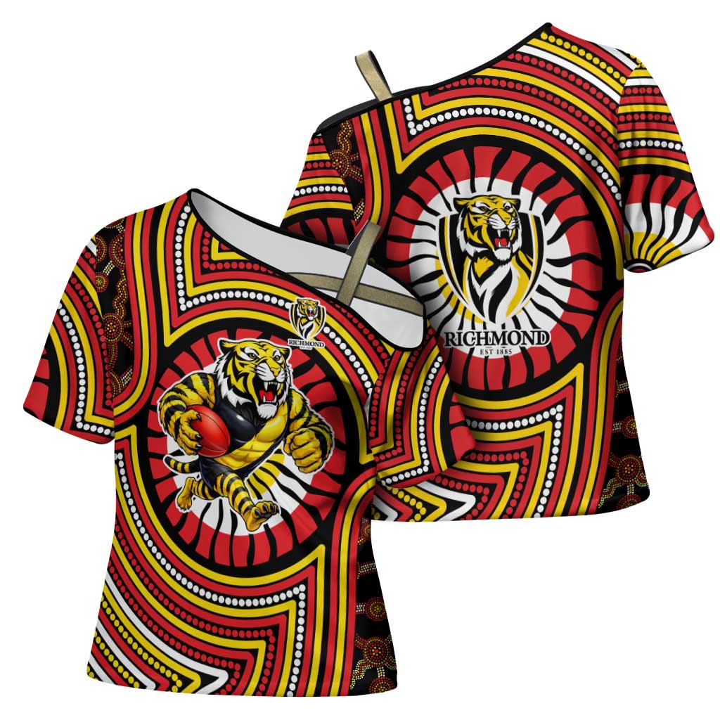Richmond Football Club Cross Shoulder Shirt Indigenous Monochrome Dot Art Mascot Style