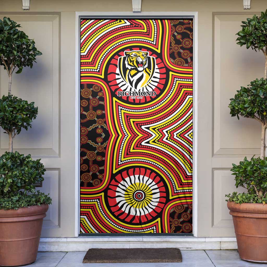 Richmond Football Club Door Cover Indigenous Monochrome Dot Art Mascot Style