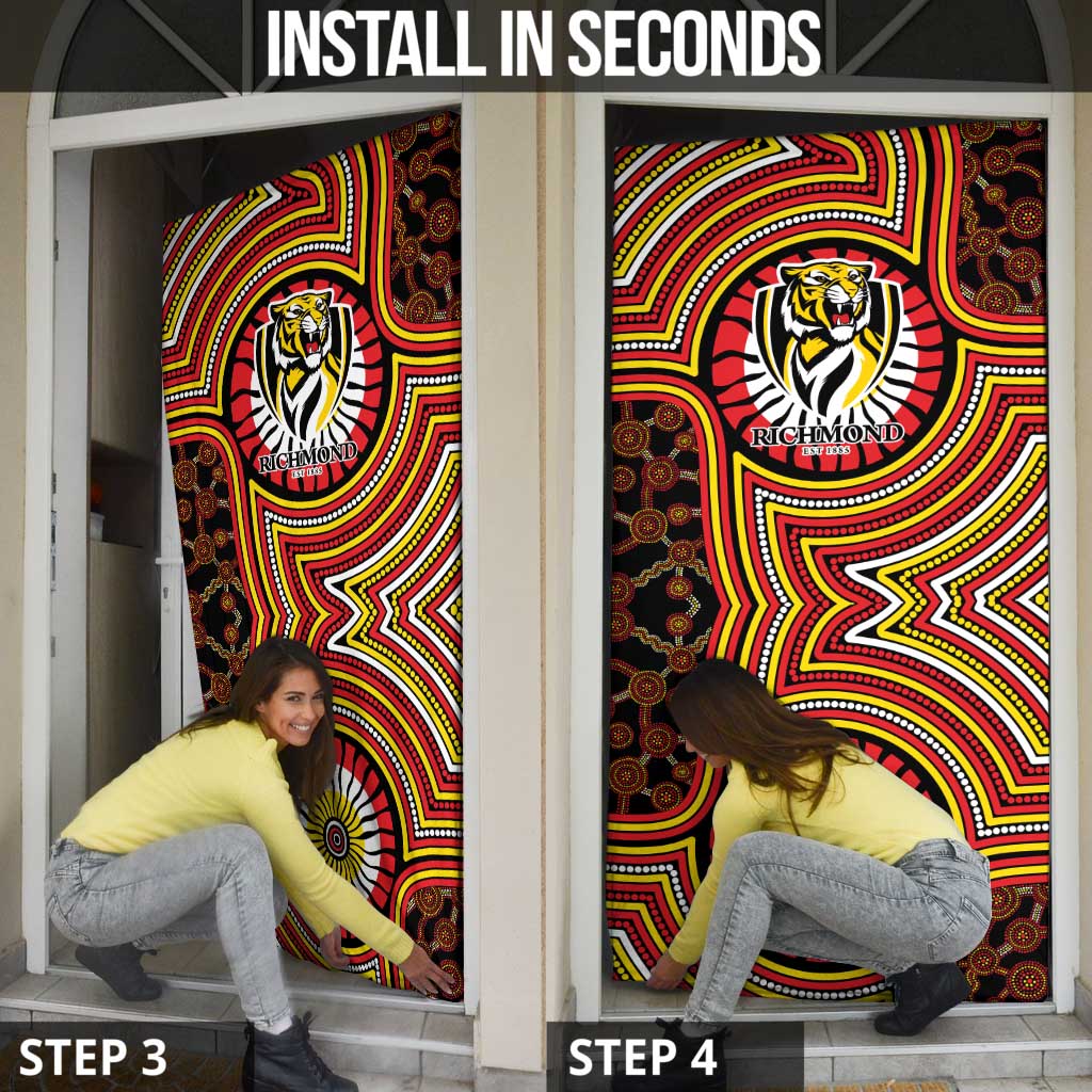 Richmond Football Club Door Cover Indigenous Monochrome Dot Art Mascot Style