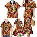 Richmond Football Club Family Matching Mermaid Dress and Hawaiian Shirt Indigenous Monochrome Dot Art Mascot Style
