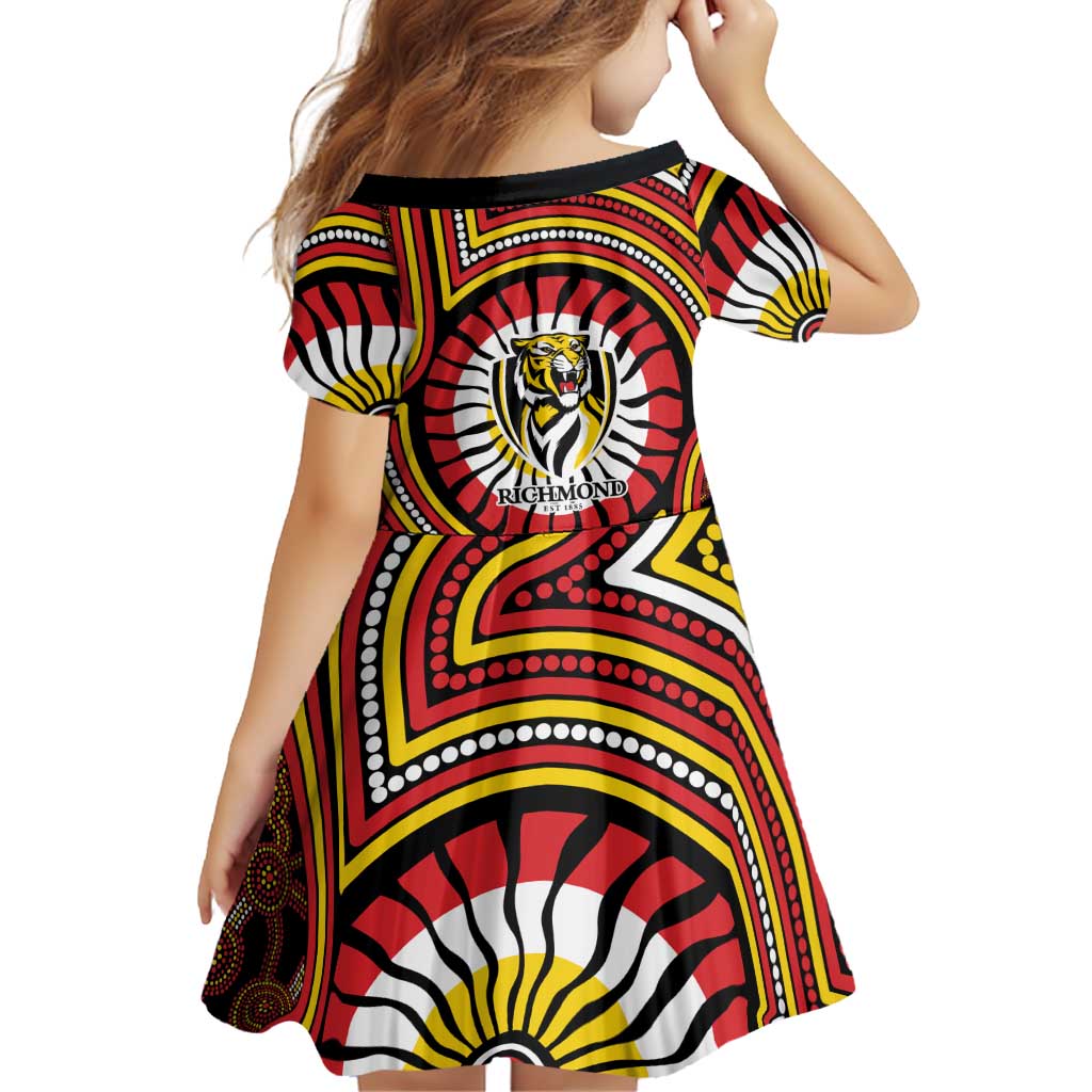 Richmond Football Club Family Matching Off Shoulder Maxi Dress and Hawaiian Shirt Indigenous Monochrome Dot Art Mascot Style