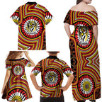 Richmond Football Club Family Matching Off Shoulder Maxi Dress and Hawaiian Shirt Indigenous Monochrome Dot Art Mascot Style