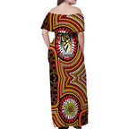 Richmond Football Club Family Matching Off Shoulder Maxi Dress and Hawaiian Shirt Indigenous Monochrome Dot Art Mascot Style