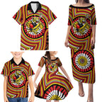 Richmond Football Club Family Matching Puletasi and Hawaiian Shirt Indigenous Monochrome Dot Art Mascot Style