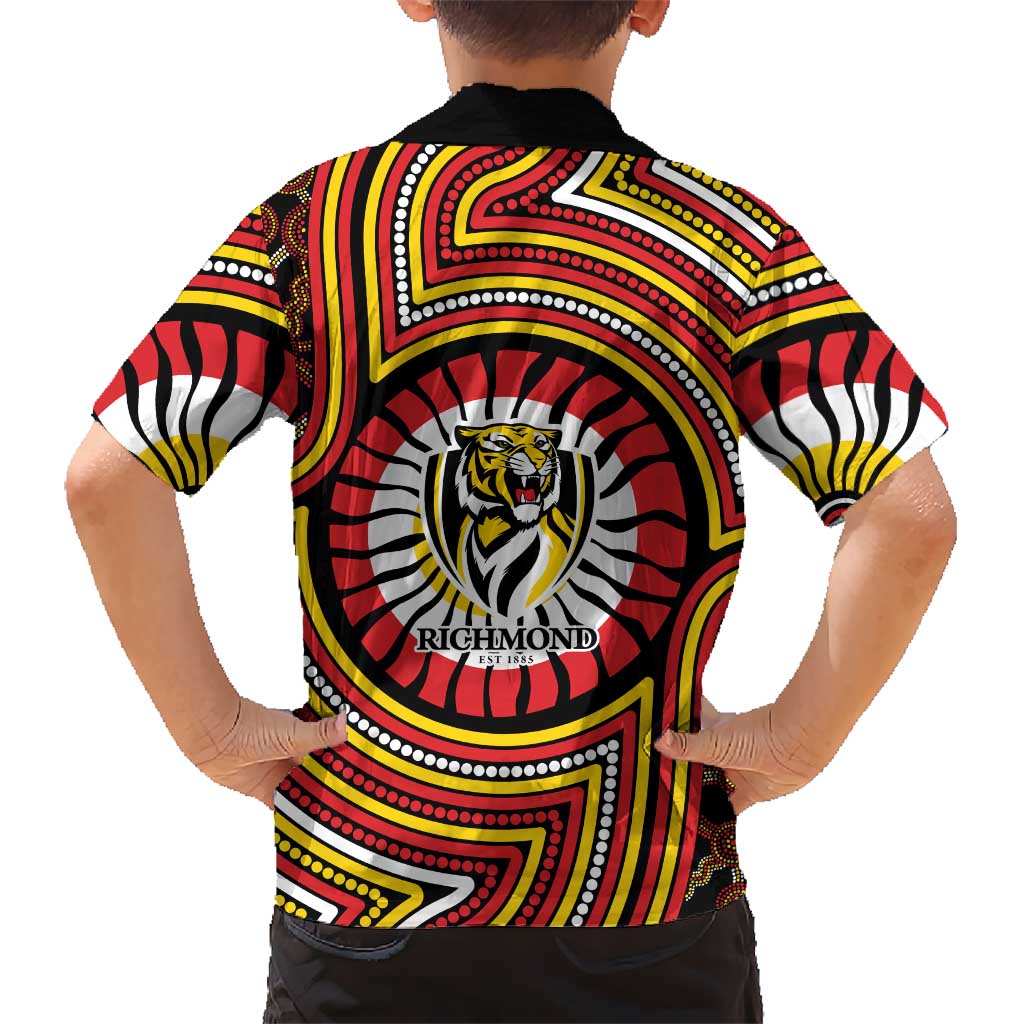 Richmond Football Club Family Matching Puletasi and Hawaiian Shirt Indigenous Monochrome Dot Art Mascot Style