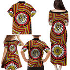 Richmond Football Club Family Matching Puletasi and Hawaiian Shirt Indigenous Monochrome Dot Art Mascot Style