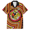 Richmond Football Club Family Matching Short Sleeve Bodycon Dress and Hawaiian Shirt Indigenous Monochrome Dot Art Mascot Style