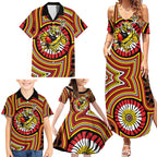 Richmond Football Club Family Matching Summer Maxi Dress and Hawaiian Shirt Indigenous Monochrome Dot Art Mascot Style