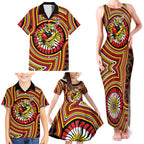 Richmond Football Club Family Matching Tank Maxi Dress and Hawaiian Shirt Indigenous Monochrome Dot Art Mascot Style