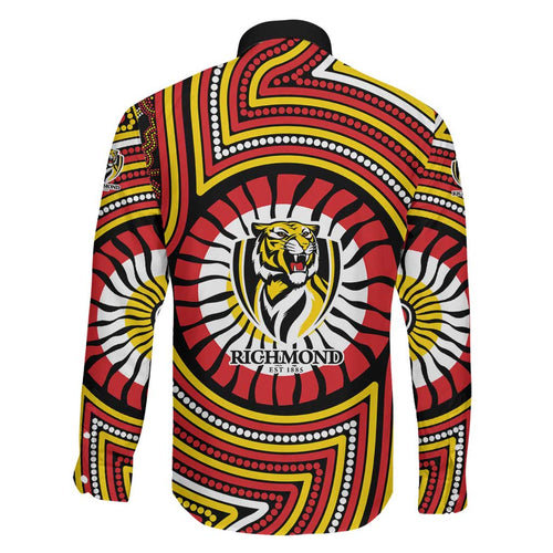 Richmond Football Club Family Matching Tank Maxi Dress and Hawaiian Shirt Indigenous Monochrome Dot Art Mascot Style