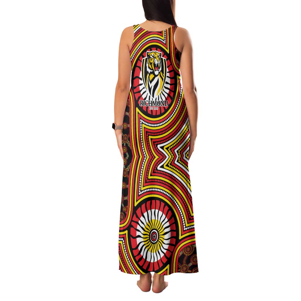 Richmond Football Club Family Matching Tank Maxi Dress and Hawaiian Shirt Indigenous Monochrome Dot Art Mascot Style