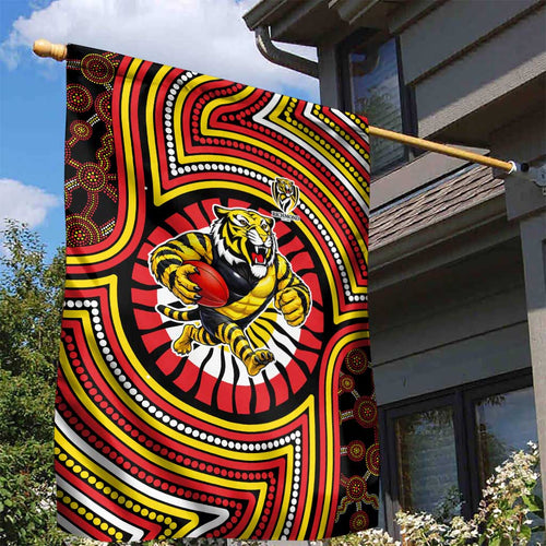 Richmond Football Club Garden Flag Indigenous Monochrome Dot Art Mascot Style