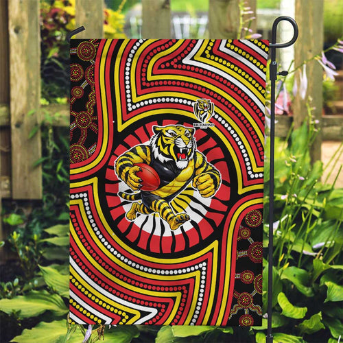 Richmond Football Club Garden Flag Indigenous Monochrome Dot Art Mascot Style