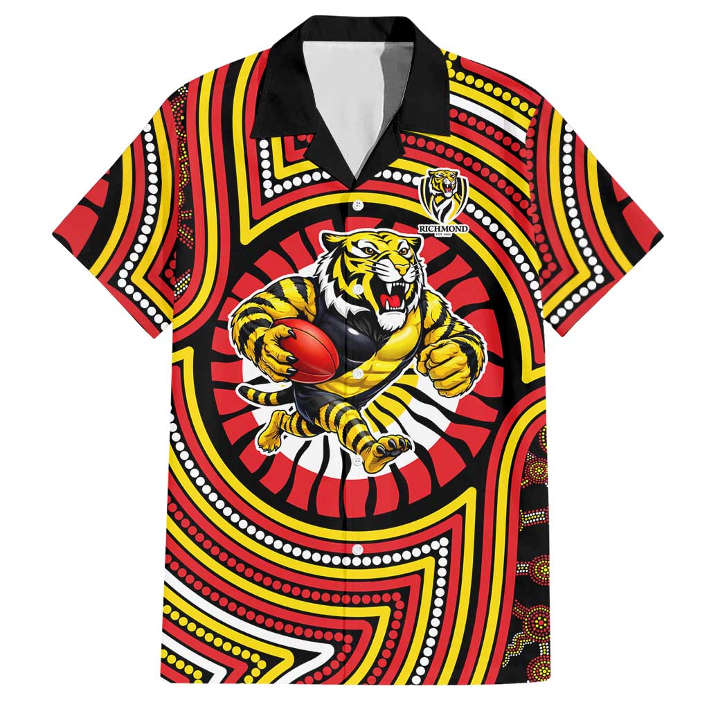 Richmond Football Club Hawaiian Shirt Indigenous Monochrome Dot Art Mascot Style