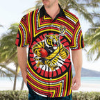 Richmond Football Club Hawaiian Shirt Indigenous Monochrome Dot Art Mascot Style