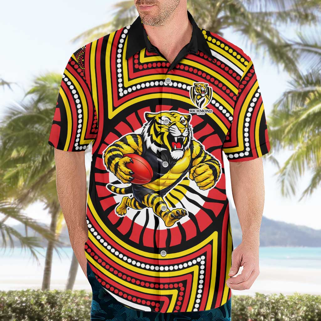 Richmond Football Club Hawaiian Shirt Indigenous Monochrome Dot Art Mascot Style