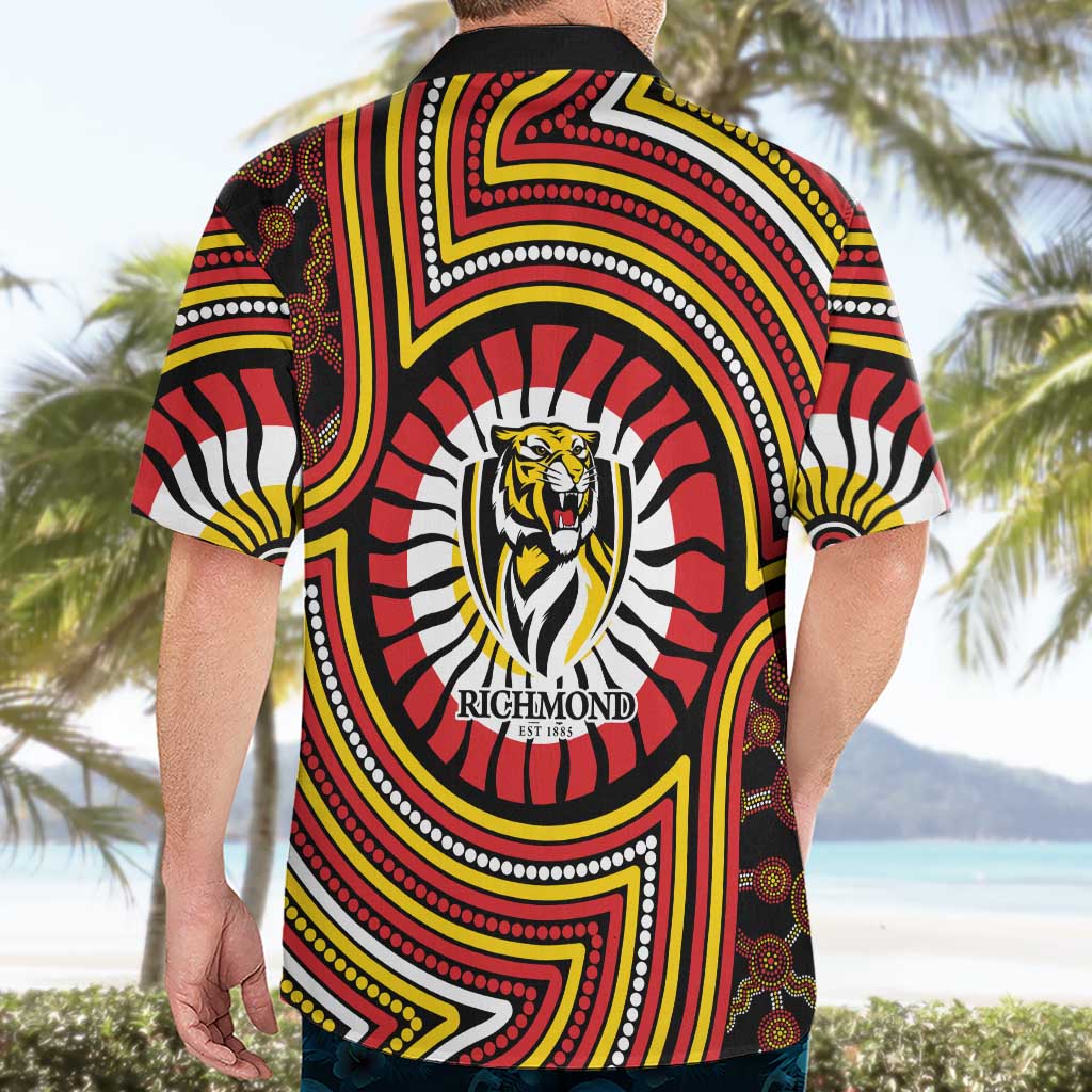 Richmond Football Club Hawaiian Shirt Indigenous Monochrome Dot Art Mascot Style