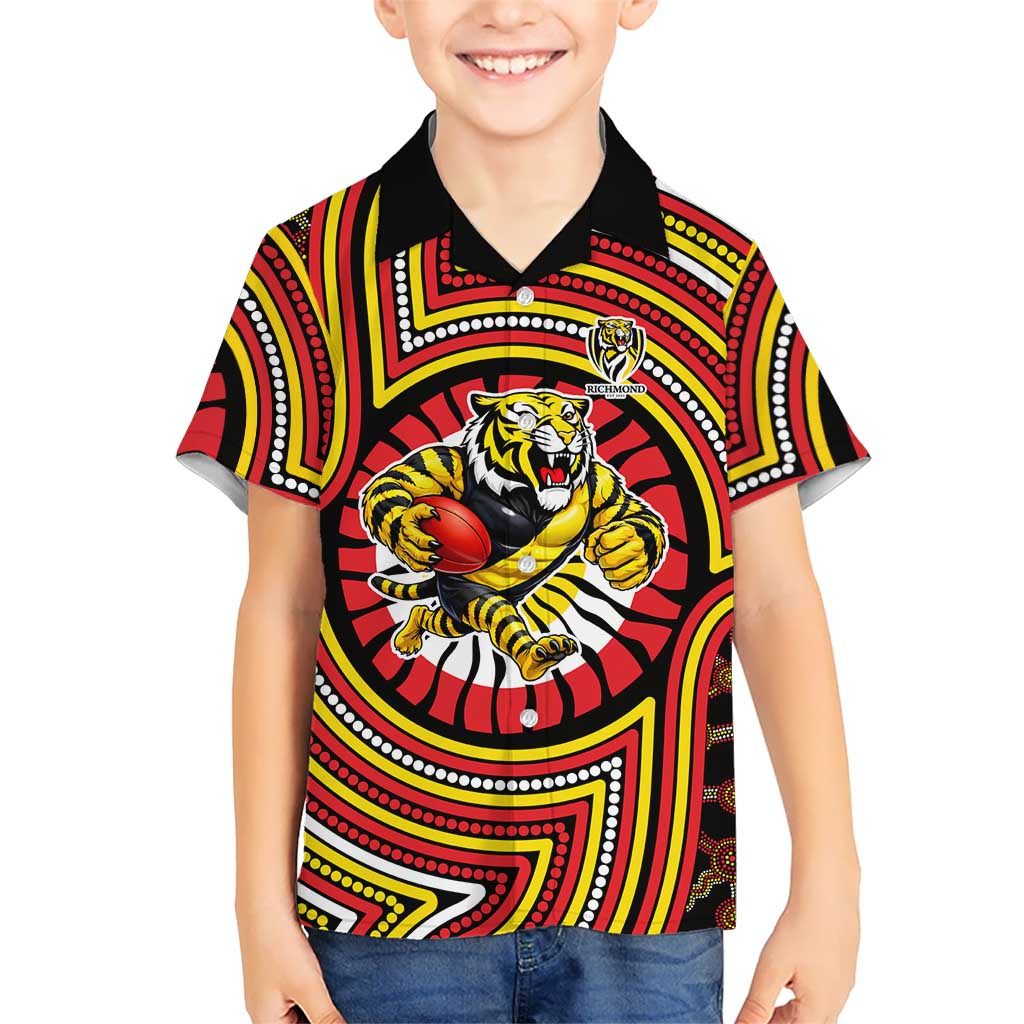 Richmond Football Club Hawaiian Shirt Indigenous Monochrome Dot Art Mascot Style