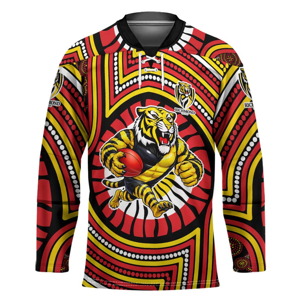 Richmond Football Club Hockey Jersey Indigenous Monochrome Dot Art Mascot Style