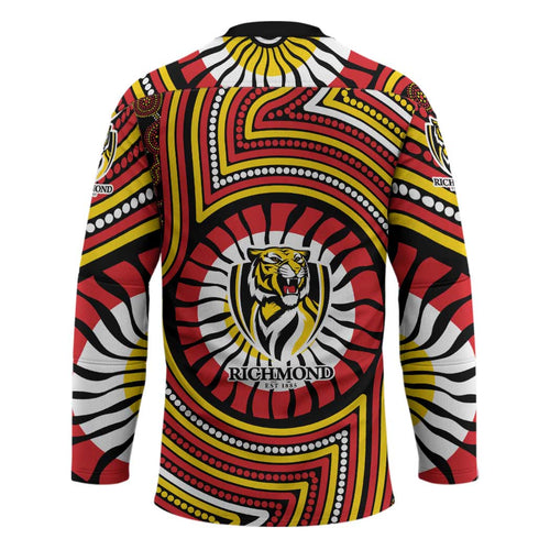 Richmond Football Club Hockey Jersey Indigenous Monochrome Dot Art Mascot Style