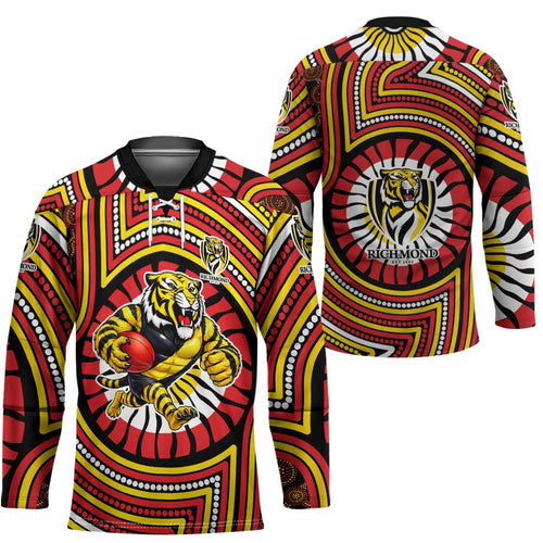 Richmond Football Club Hockey Jersey Indigenous Monochrome Dot Art Mascot Style