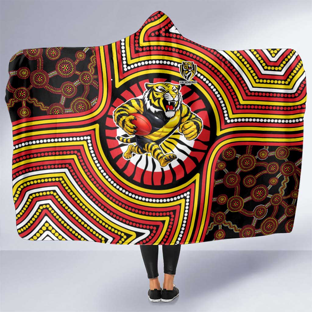 Richmond Football Club Hooded Blanket Indigenous Monochrome Dot Art Mascot Style