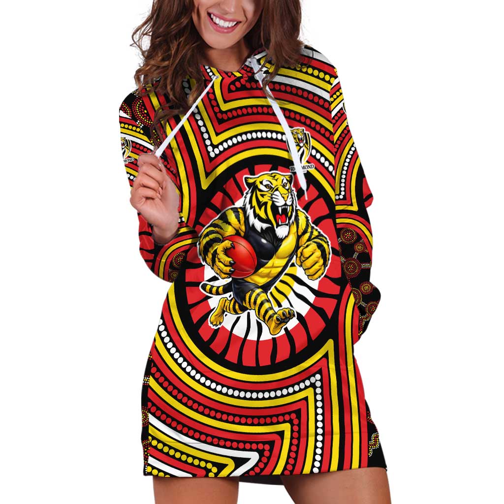 Richmond Football Club Hoodie Dress Indigenous Monochrome Dot Art Mascot Style