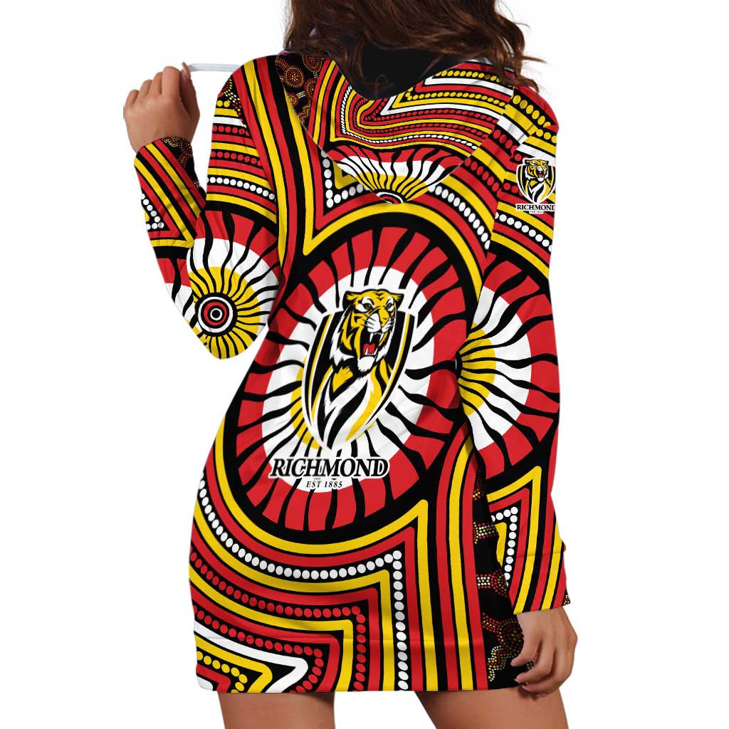 Richmond Football Club Hoodie Dress Indigenous Monochrome Dot Art Mascot Style