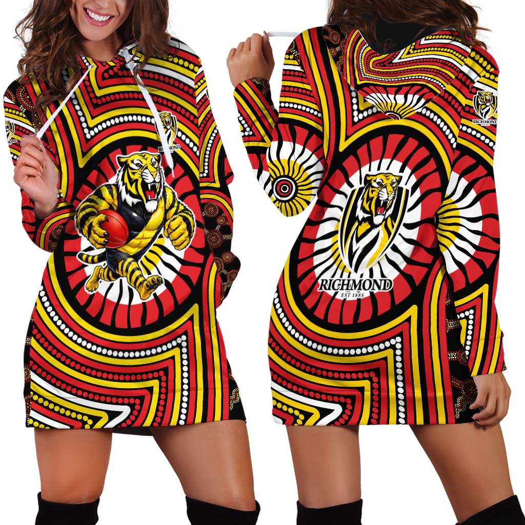 Richmond Football Club Hoodie Dress Indigenous Monochrome Dot Art Mascot Style