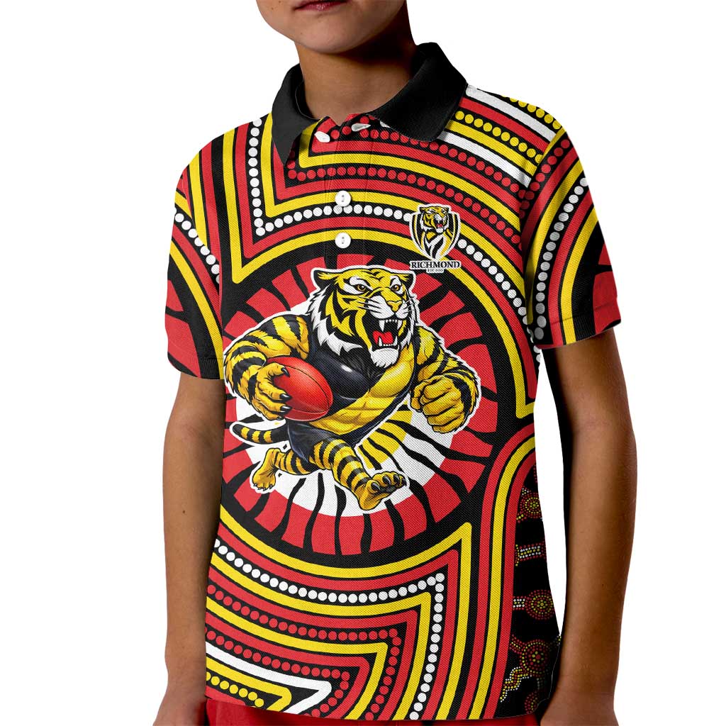 Richmond Football Club Kid Polo Shirt Indigenous Monochrome Dot Art Mascot Style