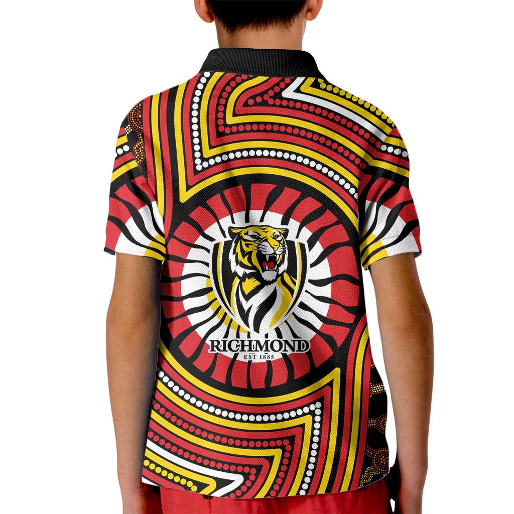 Richmond Football Club Kid Polo Shirt Indigenous Monochrome Dot Art Mascot Style