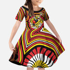Richmond Football Club Kid Short Sleeve Dress Indigenous Monochrome Dot Art Mascot Style