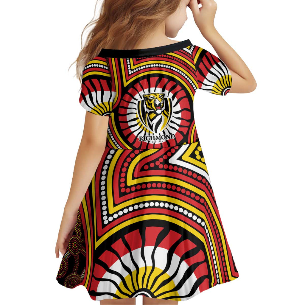 Richmond Football Club Kid Short Sleeve Dress Indigenous Monochrome Dot Art Mascot Style