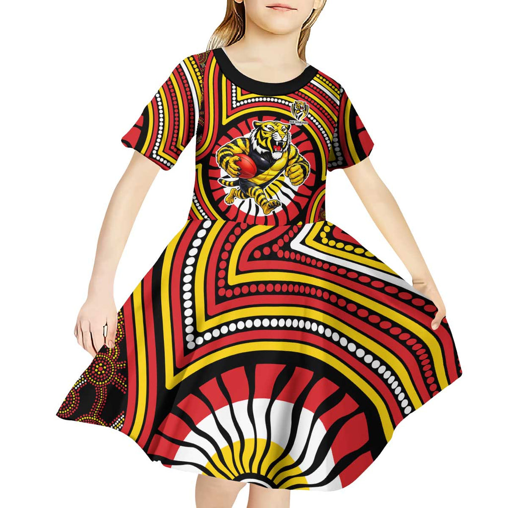 Richmond Football Club Kid Short Sleeve Dress Indigenous Monochrome Dot Art Mascot Style