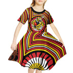 Richmond Football Club Kid Short Sleeve Dress Indigenous Monochrome Dot Art Mascot Style