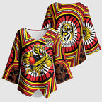 Richmond Football Club Kimono Sleeve Blouse Indigenous Monochrome Dot Art Mascot Style