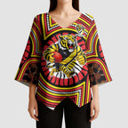 Richmond Football Club Kimono Sleeve Blouse Indigenous Monochrome Dot Art Mascot Style