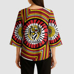 Richmond Football Club Kimono Sleeve Blouse Indigenous Monochrome Dot Art Mascot Style
