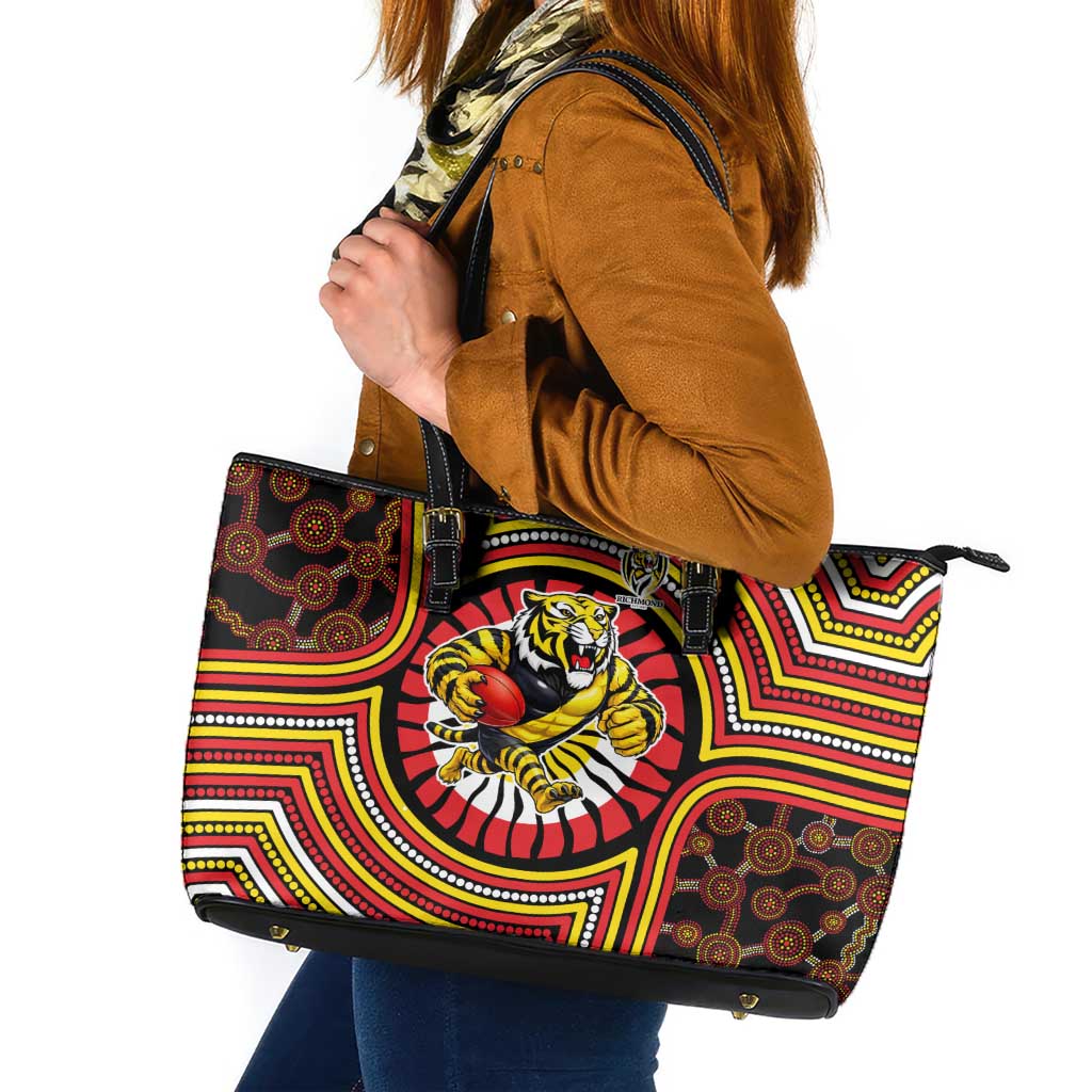 Richmond Football Club Leather Tote Bag Indigenous Monochrome Dot Art Mascot Style