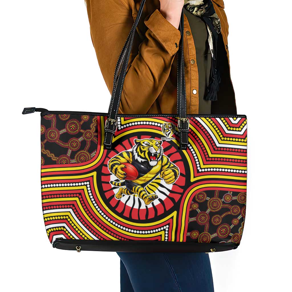 Richmond Football Club Leather Tote Bag Indigenous Monochrome Dot Art Mascot Style
