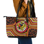 Richmond Football Club Leather Tote Bag Indigenous Monochrome Dot Art Mascot Style